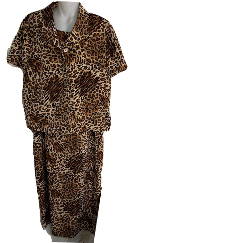 Vintage Miss Dorby 2 Piece Sleeveless Maxi Dress Size 12 Animal Print Jacket